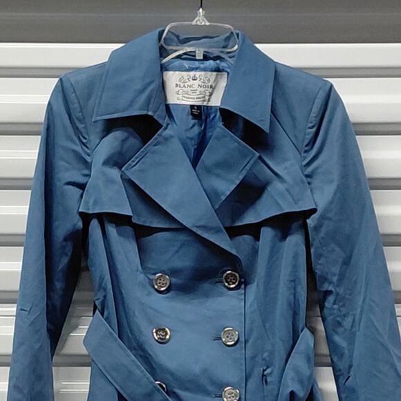Blanc Noir Womens Trench Coat Small Light Blue Double Breasted Belted Classic - Picture 2 of 10